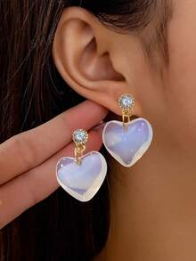 1 对红水晶吊坠耳环，简约时尚珠宝礼物，适合女性日常佩戴 - 愛心 - 查看 4