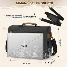 Portafolios Para Hombre y Mujer Maletin para Laptop 17 Pulgadas Maletin de Lona Impermeable Bolsa Bandolera Messenger Bag Retro Clásico, Negro - Negro - Ver 11