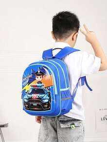1个背包，适合男孩小学、初中和高中学生，可爱汽车图案，轻便硬壳背包，减少负重，保护背部，返校季背包手提包 - 藍色 - 查看 12