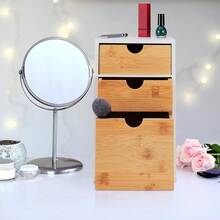 Relaxdays Schubladenbox, Bambus & MDF, HBT: 28x17x21,5 cm, Mini-Kommode 3 Schubladen, Schreibtisch Organizer, Natur/weiß