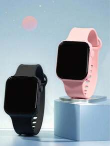 2 Pieces Set. Teen Fashion, Simple And Cute, Romantic And Classic LED Digital Display Square Electronic Watch. Suitable For Students' Daily Life Such As Returning To School, Parties And Traveling. Very Suitable As A Gift For Friends Or Birthday Gifts. - Multicolor - View 2