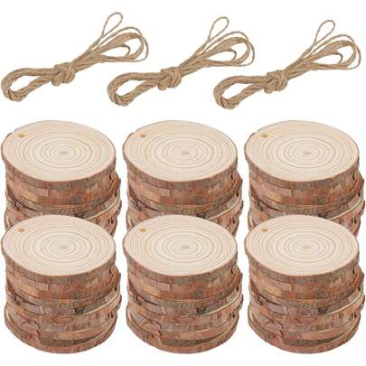30 PCS 5-6cm Craft Wood Slices, Natural Wooden Log Slices With Hole Hanging Rope, Unfinished Pine Wood Disics For Craft, Wedding Decorations, Ornaments, Art Great Gifts