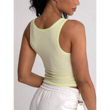 Women Rib Tank Top Padded Workout Top Square Neck Crop Tank Fitted Basic Cami Tops - Lime Green - View 7