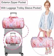 Dafelile Bolsa de lona deportiva para niñas, bolsa de baile para adolescentes, bolsa de viaje para llevar a cabo el fin de semana para pasar la noche, bolsa de gimnasio, bolsa de ballet de viaje con - Mármol rosa dorado. - Ver 6