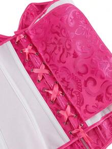 束胸紧身胸衣，提花前拉链紧身上衣，束腰，复古宫廷风格紧身胸衣，无肩带后背带女式外套，瘦身喜剧表演服装，万圣节 - 玫紅色 - 查看 10