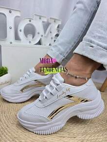 Women's Platform Sneakers, Beautiful, Comfortable And Resistant (LARGE SIZE) - White Gold - View 8