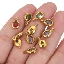 5个不锈钢金色多色玻璃水晶水滴吊坠，DIY耳环、手链饰品制作材料，女士饰品配件，DIY手工饰品 - 水滴吊墜 - 查看 6