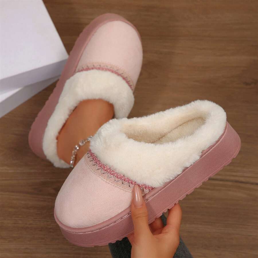 Womens Slippers House Winter Cozy Memory Foam Warm Furry Comfy Indoor Outdoor Platform Anti Skid - Hồng - Xem 1
