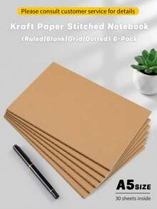 6 piezas/Paquete de Libretas de Papel Kraft, Mini Cuaderno para Diario de Viaje, Adecuado para Escuela, Oficina, Escritura, Proyectos, Diarios (Cubierta Marrón, Páginas en Blanco)
