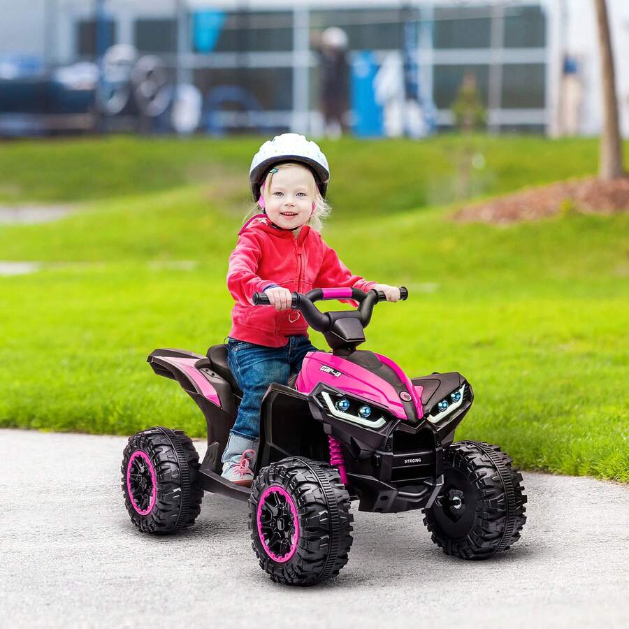 HOMCOM Quad Eléctrico para Niños 12V, Quad para Niños de 3-5 Años, con 2 Motores, Velocidad Ajustable 3-6km/h, Faros, Bocina, Música, USB, Avance y Retroceso - Rosa - Ver 1