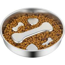 1PC Slow Feeder Dog Bowl - 2 Cups Stainless Steel Dog Slow Feeder Food Bowl, Metal Non-Slip Lick Plate,Puppy Or Cat Food Holder,Pet Supplies,Puzzle Maze Dish For Small & Medium Sized Breeds