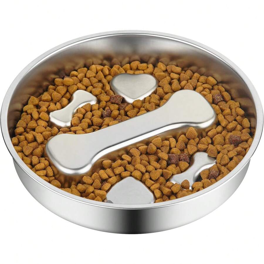 1PC Slow Feeder Dog Bowl - 2 Cups Stainless Steel Dog Slow Feeder Food Bowl, Metal Non-Slip Lick Plate,Puppy Or Cat Food Holder,Pet Supplies,Puzzle Maze Dish For Small & Medium Sized Breeds