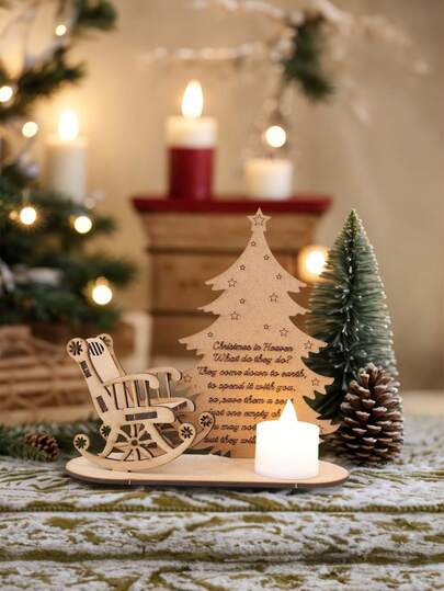 Wooden Christmas Decorative Candlesticks, Christmas Rocking Chair Wooden Ornaments, Angel Poems To Commemorate Loved Ones - Multi-Occasion Holiday Table Decorations, Does Not Include Candles, Party Table Candlestick Ornaments, Suitable For Christmas, Furniture Decoration, Party Housewarming Gifts