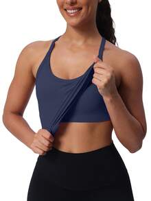 MathCat Workout Tank Tops For Women Built In Shelf Bras Padded -Racerback Athletic Tank Tops Ribbed Yoga Shirts - màu xanh hải quân - Xem 6