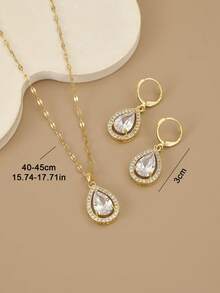 1 件时尚方晶锆石泪滴形不锈钢女士项链，1 对时尚方晶锆石泪滴形不锈钢女士耳环，防水不锈钢首饰，金色首饰，金耳环，高品质镀金首饰，秋季耳环 - 金黃色 - 查看 10