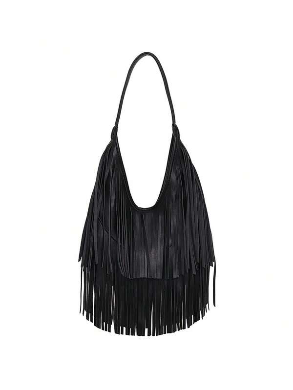 Women's Retro Suede Fringe Shoulder Bag, Crossbody Bag, Tote Bag
