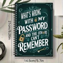 Green Spiral Password Notebook, Gold Key Design - 70 Pages For Secure Internet And Computer Login, Username And Password - Home Or Office/Clipboard