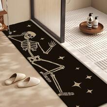 1 pièce Tapis de cuisine en lin imprimé motif crâne, paillasson, tapis de bain, tapis de couloir, décoration d'Halloween, cadeau d'Halloween, rectangle imprimé en 3D, convient pour le salon, la chambre, le couloir, la salle de bain, la buanderie - Tapis en polyester, décoration d'intérieur et d'extérieur