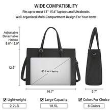 Women's Laptop Bag, Waterproof Lightweight Leather 15.6 Inch Computer Carrying Case Business Office Briefcase Large Capacity Handbag Shoulder Bag Professional Office Work Bag, Black - 黑色 - 查看 3