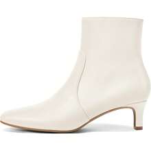 Sexy Square Toe Kitten Heel Booties For Women, Fashion Solid Color Side Zipper Ankle Boots With Faux Leather ,Comfortable Versatile Women Shoes - 奶油色PU - 查看 3