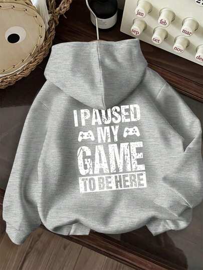 Tween Boy Graphic Print Thermal Lined Hoodie Sweatshirt, Warm & Comfortable For Autumn/Winter