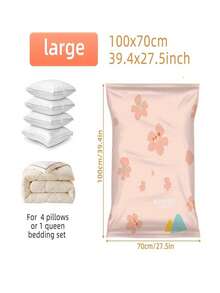 3个/1个真空收纳袋，节省空间的真空密封袋，樱花图案太空袋，用于衣服、被子、毛毯、床上用品的真空密封袋