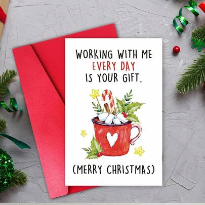 1 张，有趣的同事圣诞贺卡，给同事办公室朋友的俏皮圣诞贺卡，老板圣诞贺卡，和我一起工作