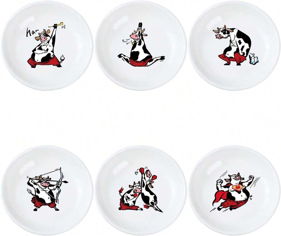 Super Cute Cartoon Animals Ceramic Sauce Dishes, Seasoning Dishes, Little Cat Dog Bird Feeding Bowls, Sushi Soy Dipping Bowls, Appetizer Plates, Dessert Plates-Cow-3.5 Inch,18562367 - 薄荷綠 - 查看 1