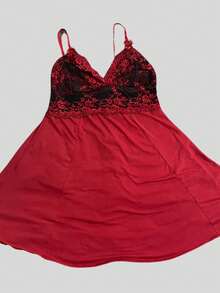 Women's Two-Tone Plus Size Comfortable Strappy Pajamas - 紅色 - 查看 1