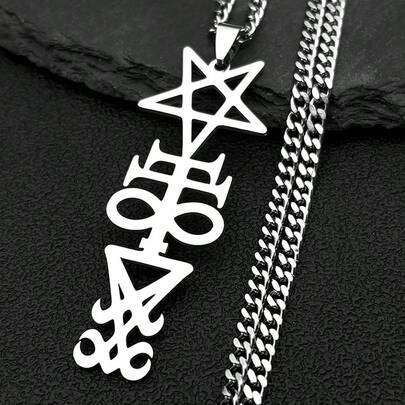 Collier pendentif en acier inoxydable avec symbole satanique de de Léviathan, chaîne gourmette unique, couleur argent/noir, mode occulte pour femmes et hommes