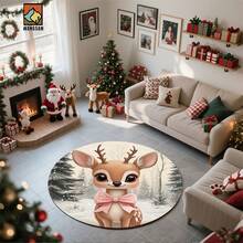 1pc Christmas Red Bathroom Anti-Slip Mat, Flannel Material, Round Floor Mat, Plush Decoration, Suitable For Bathrooms, Doors, Kitchens, Living Rooms And Other Occasions, Machine Washable, Anti-Slip, Christmas Decoration, Can Be Given As A Gift - Multicolor - View 2