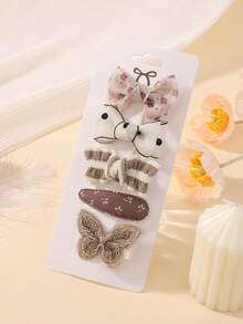 5pcs Cute Fabric Bowknot Hair Clips, Girls Children Hair Accessories For Holiday Party, Ponytail Clips, Travel Style, Baby Hair Clips - Multicolor - View 14