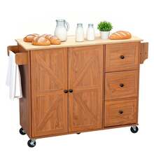 Brown Mobile Kitchen Island Cart!2 Adjustable Shelves + 3 Drawers + Spice Rack-Lockable Wheels, Perfect As Coffee Bar Storage Cabinet KitchenStorageCart CoffeeBarEssentials - Brown - View 4