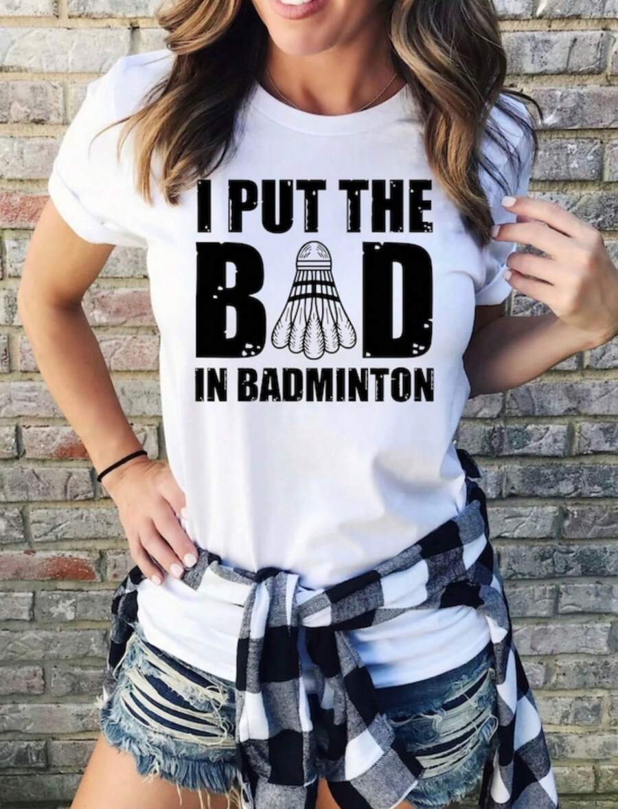 Cool Badminton Team Shirts Badminton Lover Tee Badminton Racket And Birdie Shirts Women's Sports Shirt For Badminton Training And Exercise - 白色 - 查看 1