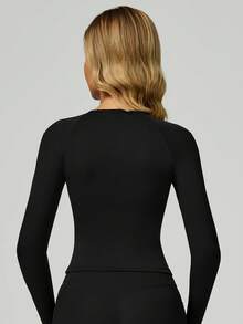 MASKERT Women's Long-Sleeved Cropped T-Shirt, Tight-Fitting One-Piece Long Pants, Women's Yoga One-Piece Suit, Exercise Long-Sleeved Sports One-Piece Pants, Quick-Drying And High-Elasticity - 黑色 - 查看 2