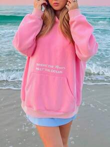 Men Women Y2k Graphic Hoodies Long Sleeve Oversized Hooded Sweatshirt Floral Embroidered Beach Hoodies Pullover Tops For Teen Girl Preppy Aesthetic Clothes - 粉色 - 查看 5