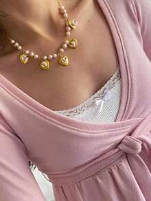 Women Y2K Babydoll Knit Tops Long Sleeve Lace Patchwork Low Cut Peplum Sweater Fairy Vintage 90s Coquette Blouse - 粉色 - 查看 6