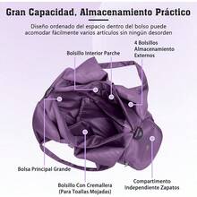 Yoga Maleta Deportiva Bolsa de Deporte Gym con Compartimento para Zapatos y Bosillo Impermeable, con Neceser y Funda para Zapatos, Bolsa de Viaje Impermeable para Entrenamiento, Deporte, Yoga (Azul) - Morado - Ver 7