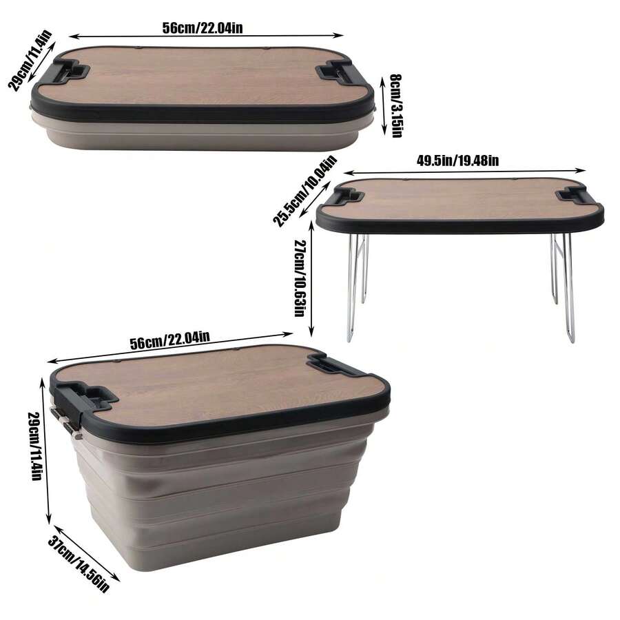 Multifunctional Folding Storage Box With Table, Waterproof, Foldable Design, Suitable For Camping, Picnics, And Vehicle Use, Multifunctional Folding Box For Outdoor Camping - Dual-Use Tables And Cabinets, - Brown - View 1