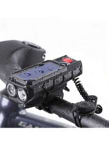 Farol Solar De Bicicleta Led Recarregável Buzina Luz De Bike Usb - Preto - Visão 4