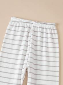 Young Boy White Striped Print Pajama Set, Comfortable Cotton, Spring/Autumn - White - View 8