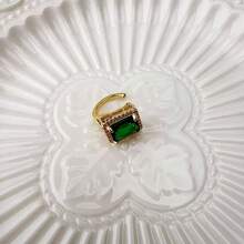 1pc Copper Inlaid Green Rectangular Cubic Zirconia Fashion Clip-On Earrings, Suitable For Daily Wear And Gift