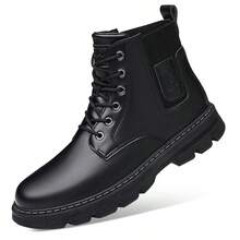Men's Textured Ankle Boots For Autumn And Winter Seasons, With Thick Non Slip Soles And Retro Design High Top Boots - 黑色 - 查看 1