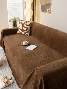 1pc Chenille Beige Tasseled Sofa Slipcover, Crafted With Anti-Scratch Technique,Couch Cover For Dogs,Washable Couch Covers, Non Slip Couch Sofa Cover, Protector With Tassels Chenille Sofa Covers For Pets,Suitable For Living Room, Bedroom, Office, Home Decor,For 1/2/3/4 Seater Sofas(Multiple Sizes Available)