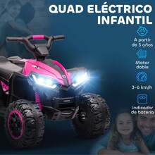 HOMCOM Quad Eléctrico para Niños 12V, Quad para Niños de 3-5 Años, con 2 Motores, Velocidad Ajustable 3-6km/h, Faros, Bocina, Música, USB, Avance y Retroceso - Rosa - Ver 2