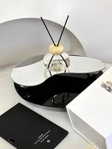 1 pieza Bandeja de espejo acrílico negro asimétrico de lujo, base para vela/difusor de estilo INS, prop de fotografía, decoración de consola de entrada del hogar, para colección de vacaciones en la playa, baño, dormitorio, gran capacidad - Multicolor - Ver 2