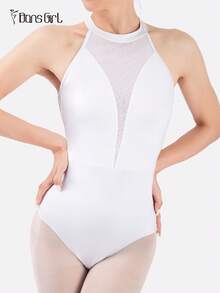 DonsGirl 1件女士法式芭蕾舞紧身衣 - 露肩领口，弹性网纱拼接，优雅舞蹈表演服 白色 春季 - 白色 - 查看 10