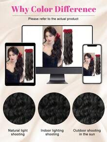 Synthetic Water Ripple Long Curly Hair Rose Claw Clip Ponytail Extension 18inch Heat-Resistant Ponytail Wig Naturally Fluffy Increases Hair Volume Banana Claw Clip Temperament Waterfall Ponytail Suitable For Women's Daily Parties - Multicolor - View 9