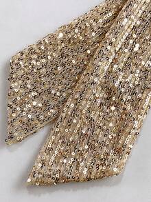 ChicMe 女士方领无袖镂空后背亮片腰部蝴蝶结开衩中长连衣裙性感优雅紧身鸡尾酒会晚会服装 - 酒紅色 - 查看 6