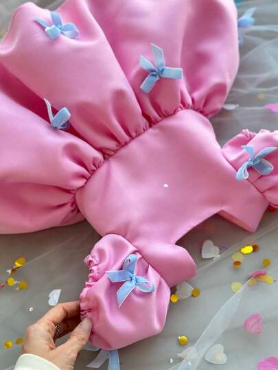 女婴优雅玫红色蝴蝶结泡泡袖公主裙，适合情人节派对、女童一周岁生日礼物、婚礼花童、正式场合礼服